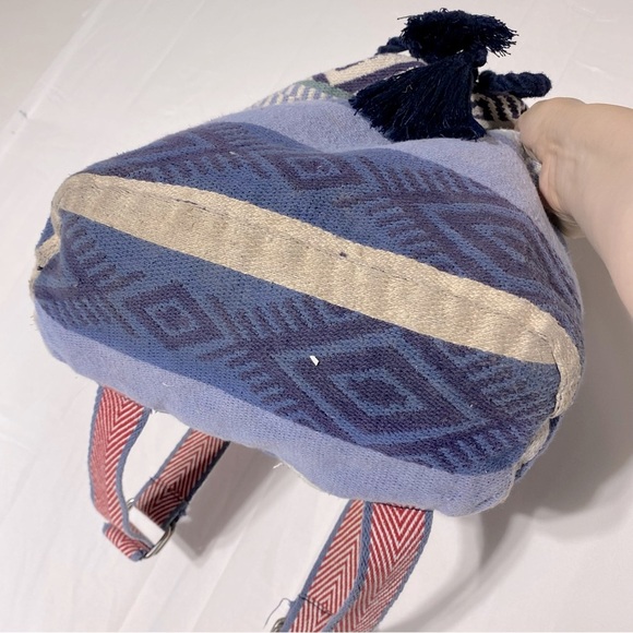 American Eagle Outfitters Blue Red Woven Backpack Knapsack Book Bag - Picture 7 of 16